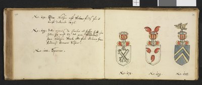 Ilustración de un archivo privado en la Biblioteca Nacional titulado Insignia quædam virorum illustrium in Norvegia quodam habitantium de Iver Nielssøn Hirtzholm de Iver Hirtzholm