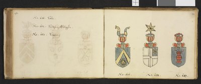 Ilustración de un archivo privado en la Biblioteca Nacional titulado Insignia quædam virorum illustrium in Norvegia quodam habitantium de Iver Nielssøn Hirtzholm de Iver Hirtzholm