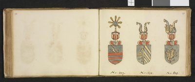 Ilustración de un archivo privado en la Biblioteca Nacional titulado Insignia quædam virorum illustrium in Norvegia quodam habitantium de Iver Nielssøn Hirtzholm de Iver Hirtzholm