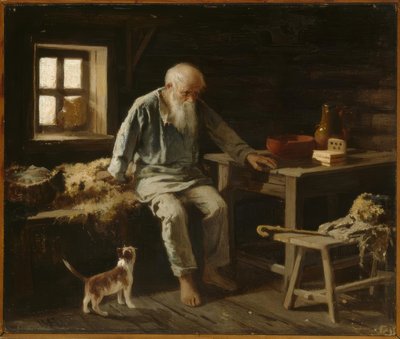 Hombre mayor con su gato de Iwan Andrejewitsch Pelewin