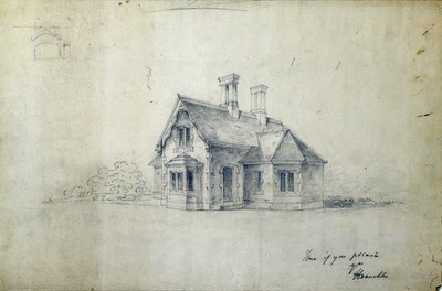 Station House, c.1850 (lápiz sobre papel) de J.A. Davies