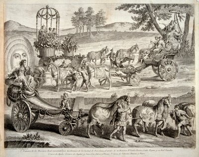 Carro de Apolo - Extracto del álbum ""Masque royal"" (Mascara real) - Grabado en cobre por A J De Fehrt (Defehrt) (1723-1774) de J.A. Defehrt