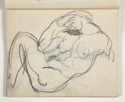 Figura desnuda reclinada de hombre o mujer; posiblemente estudio de escultura clásica de J.A. Jerichau