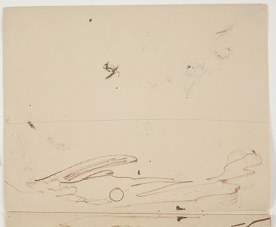 Paisaje montañoso del sur de Francia con vegetación en primer plano (mitad superior de un boceto de doble cara) de J.A. Jerichau