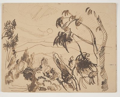 Paisaje del sur de Francia con árboles en primer plano de J.A. Jerichau