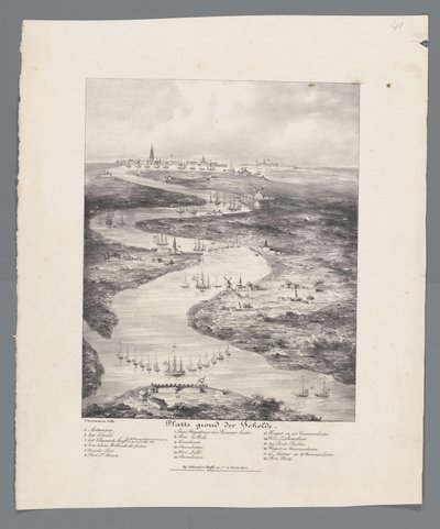 Paseo del Escalda desde Fort Bath hasta Amberes, 1832 Mapa del Escalda (título sobre el objeto) de J.B. Clermans
