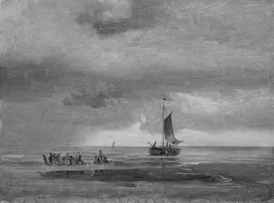 Playa plana al atardecer de Johan Christian Dahl