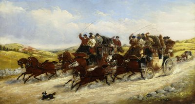 Una carrera de Liverpool a Manchester con una caza más allá, 1880 de J.C. Maggs