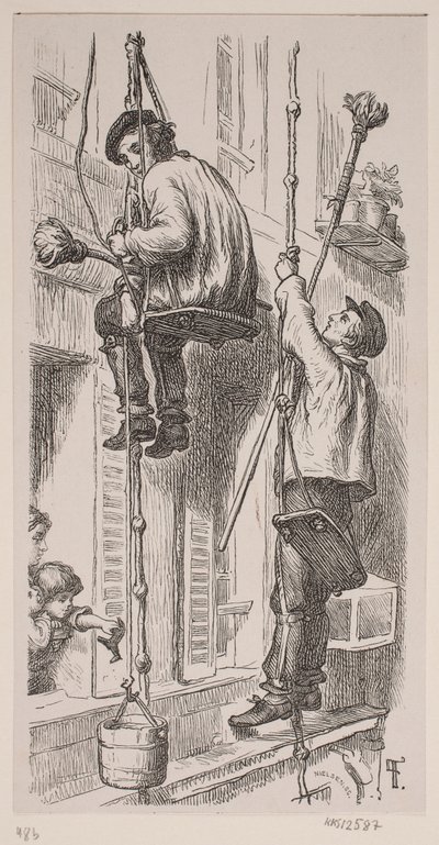 Trabajadores de la construcción ocupados en el exterior de una casa en París de J.C. Nielsen