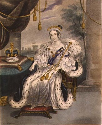Su Majestad la Reina en ropas de coronación de J.C. Wilson
