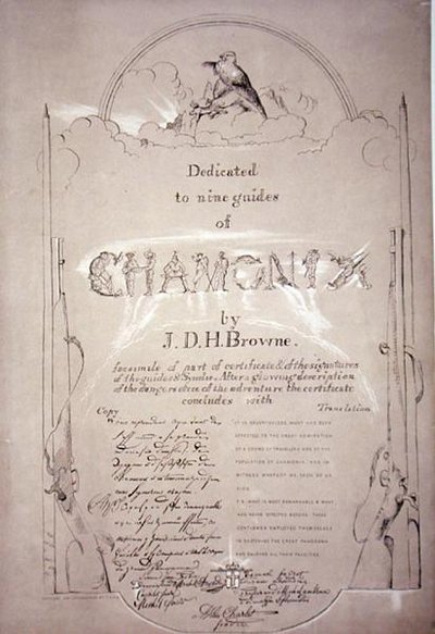 Dedicación a los nueve guías de Chamonix en la expedición, de 