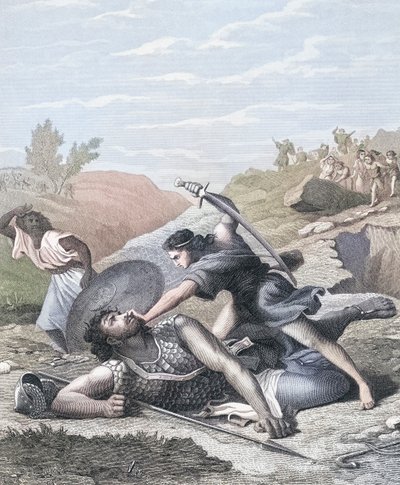 David y Goliat (grabado en color) de J.F.C. (after) Reckleben