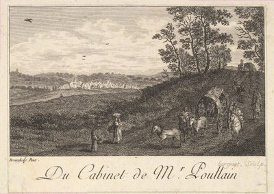 Paisaje con carro después de la pintura en el gabinete del Sr. Poullain, 1780 de JF Borgnet