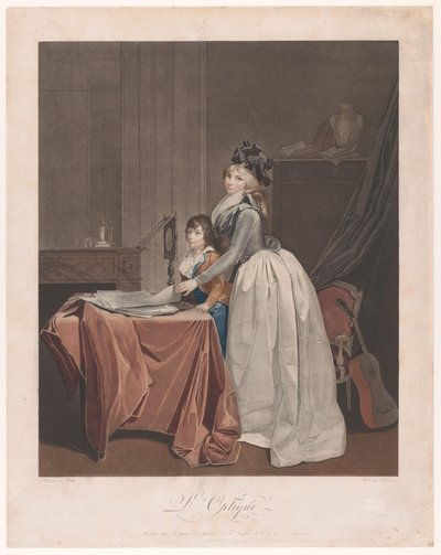 Retrato de Louise Sébastienne Danton con hijastro detrás de un espejo óptico L
