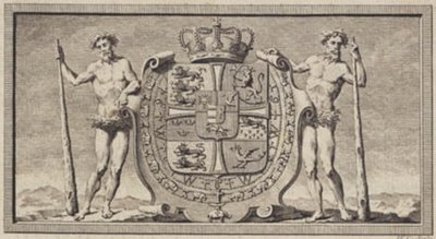 El escudo danés con los hombres salvajes como portadores del escudo de J.F. Clemens