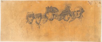 Preparación para el grabado: Federico el Grande cabalgando de regreso después de una revista en Potsdam de J.F. Clemens