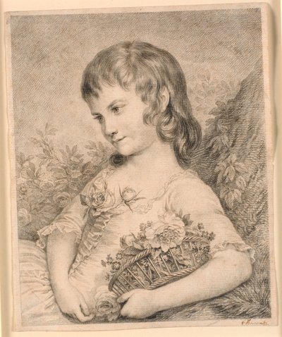 Niña pequeña con una cesta de flores (Octavie Diodati) de J.F. Clemens