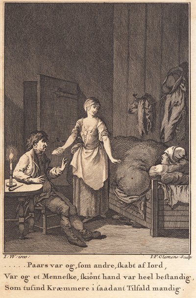 Marthe kokketøs entra en la sala con Peder Paars y Per Ruus de J.F. Clemens