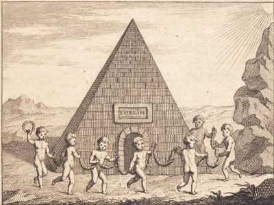 Siete niños bailando frente a una pirámide de J.F. Clemens