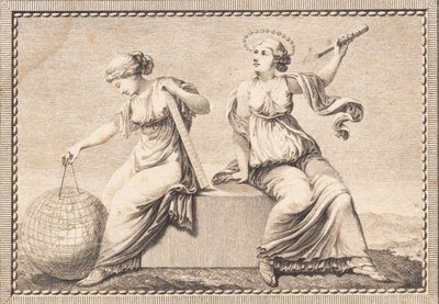 Urania y Gea sentadas en un bloque de piedra cuadrado de J.F. Clemens