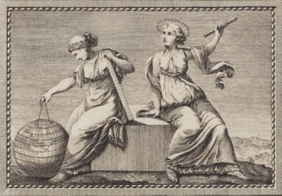 Urania y Gea sentadas en un bloque de piedra cuadrado de J.F. Clemens