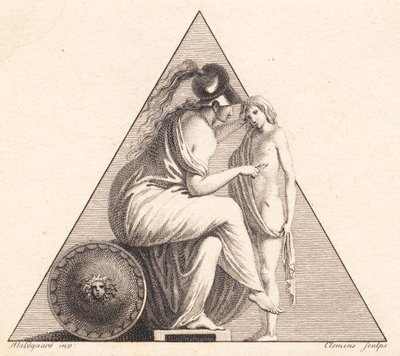 Viñeta que representa a Pallas Atenea dando vida a un joven de J.F. Clemens