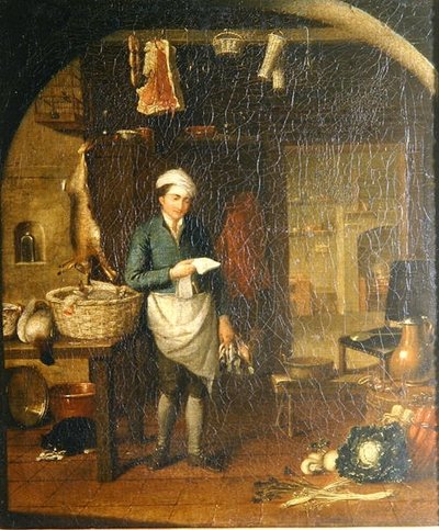 Interior de cocina con un sirviente de J.H. Schack