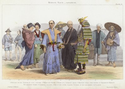 Raza mongol, Japoneses (grabado en color) de J.L. (after) Williams