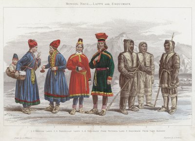 Raza Mongol, Lapones y Esquimales (grabado coloreado) de J.L. (after) Williams