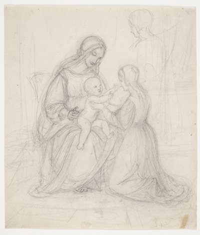 Madonna sentada con niño y mujer arrodillada de J.L. Lund