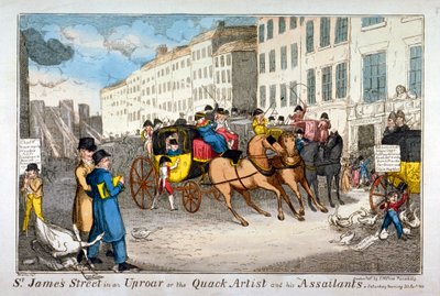 St James Street en un alboroto, o el artista charlatán y sus atacantes, 1819 de JL Marks