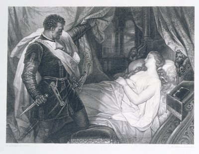 Othello y Desdemona, grabado por Eduard Buchel (1835-1903) de J.M.F. Heinrich