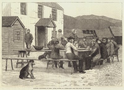 Voluntarios escoceses en casa, después de la cena en una granja de ovejas cerca del Spital de Glenshee de J.M.L. Ralston