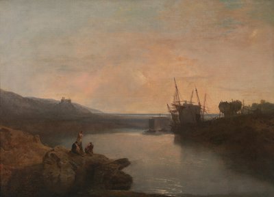Castillo de Harlech, desde Tygwyn Ferry, crepúsculo de una tarde de verano, 1799 de Joseph Mallord William Turner