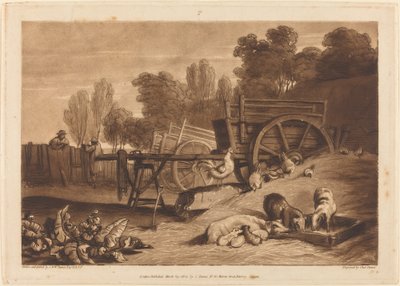 El corral con el gallo, publicado en 1809 de Joseph Mallord William Turner