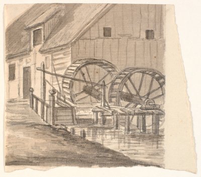 Rueda de molino y parte del molino de J.P. Møller