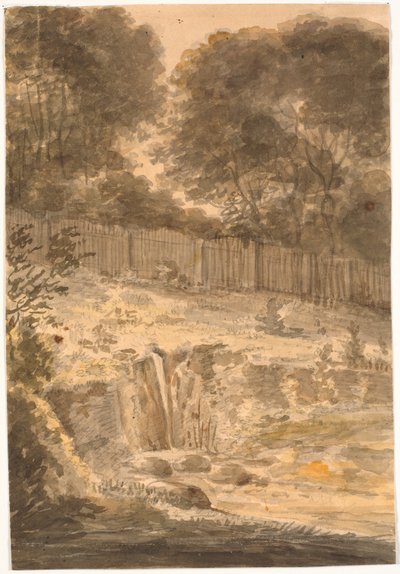 Pendiente. En el fondo árboles y valla de J.P. Møller