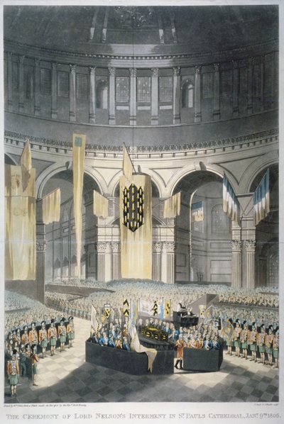 La ceremonia del entierro de Lord Nelson en la Catedral de San Pablo, Ciudad de Londres, 1806 de JR Hamble
