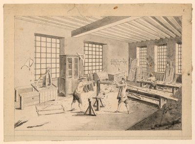 Un taller de ebanista de la Enciclopedia de Diderot de J.R. Lucotte
