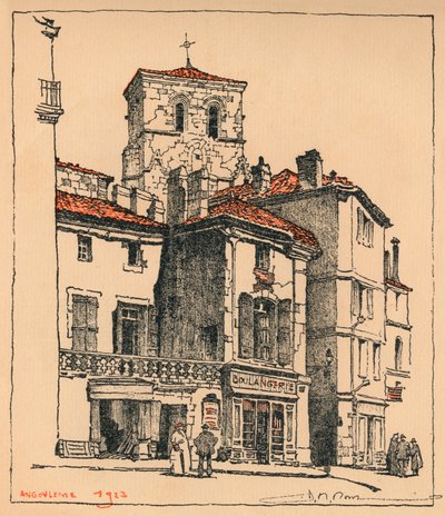 La Place du Murier, con la torre de la Iglesia de San Andrés, en Angulema, Francia de JR Rowe