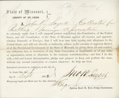 Juramento de lealtad de John R. Sayers de Missouri, Condado de St. Louis de J.R. Sayers