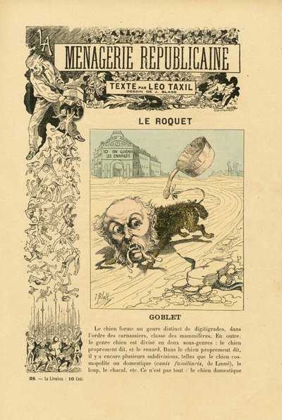 Ilustración de J. Blass (1847-1892) en Menagerie Republicaine Galería humorística de los principales personajes de la Tercera República de J. (1847 1892) Blass