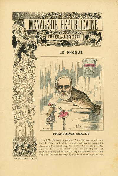 Ilustración de J. Blass (1847-1892) en Menagerie Republicaine Galería humorística de los principales personajes de la Tercera República de J. (1847 1892) Blass