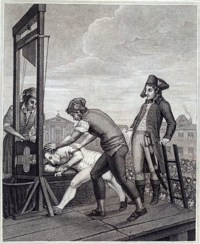 La ejecución de Maximilien de Robespierre (1758-1794) en la guillotina el 28/07/1794 en la Place de la Concorde. Grabado por James Idnarpila después de J. Beys. c.1799. París, Museo Carnavalet de J. (after) Beys