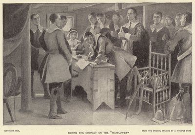 Firma del Pacto en el "Mayflower" de J. (after) Steeple Davis