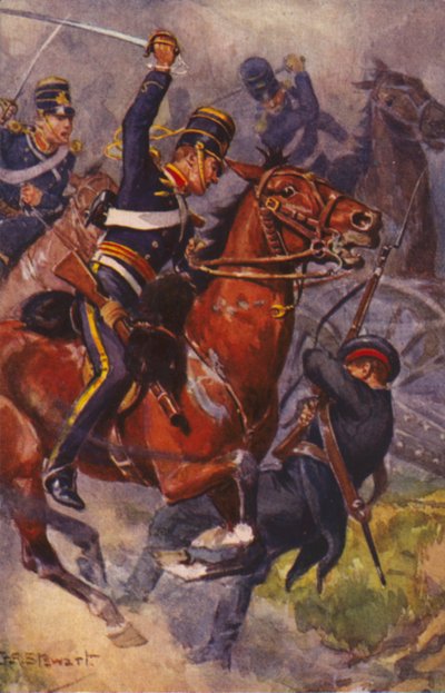 Soldados británicos de la 4ª Brigada de Hussars (Ligera), en la Batalla de Balaclava, Guerra de Crimea de J. A. Stewart