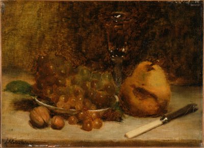 Uvas, cuchillo y vaso de J. Alden Weir