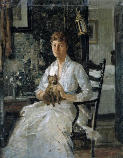 Retrato de una dama con perro (Anna Baker Weir) de J. Alden Weir