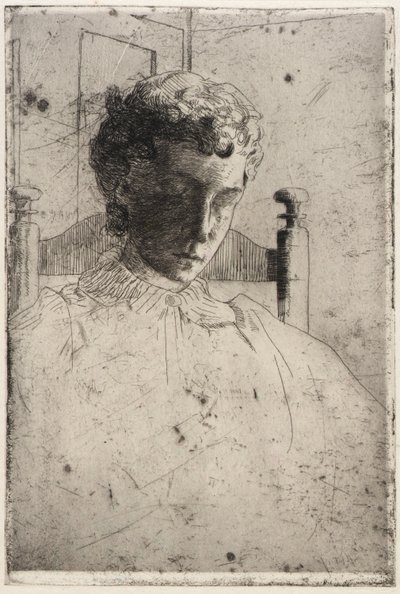 Mujer mirando hacia abajo de J. Alden Weir
