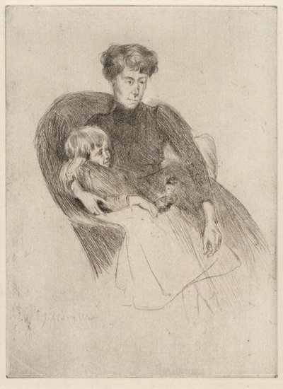 Mujer y niño, sentados (madre e hijo con juguete) de J. Alden Weir